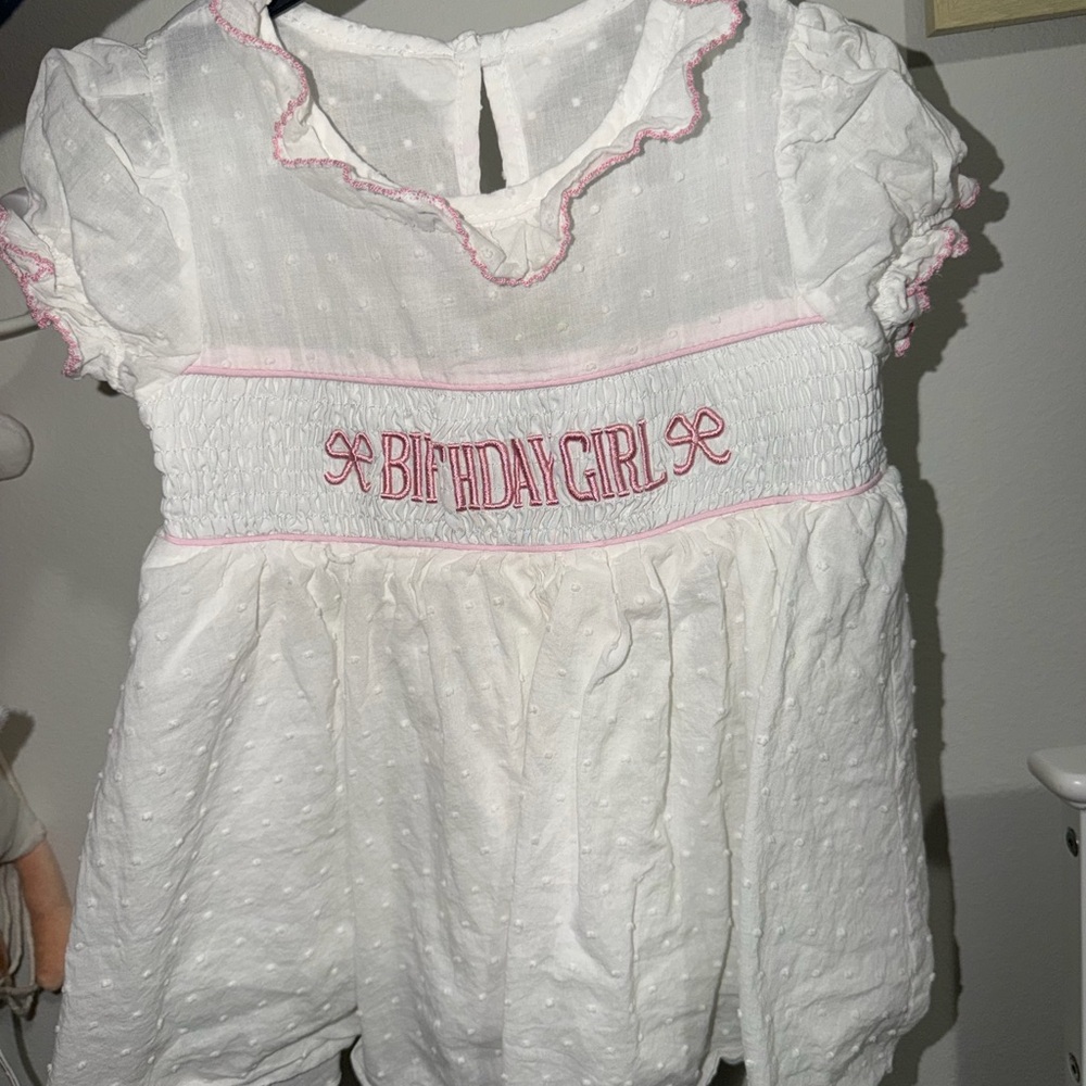 White Birthday Girl Dress with Pink Accents